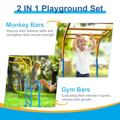 Monkey Bars for Kids, Outdoor Monkey Bar Set with Climbing Frame, Heavy-Duty Metal Playground Climbing Playset for Backyard, Kids Jungle Gym for Aged 3+
