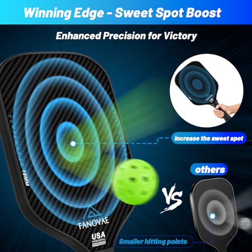 Carbon Fiber Pickleball Paddle, 3K Raw Carbon Fiber Surface, CAS, High Grit & Spin, 16MM PP Honeycomb Core, Ideal for Novice and Pro, Includes Paddle Cover&Eraser, Fanovae POWERMAX 3D