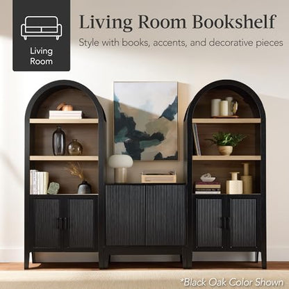 Best Choice Products 72" Tall Arched Pantry Cabinet w/Reeded Doors, 5-Tier Bookshelf, Armoire, Hutch, Bookcase, Storage Cabinet w/Adjustable Shelves, for Dining Room and Livingroom - Walnut - color: Large - Walnut