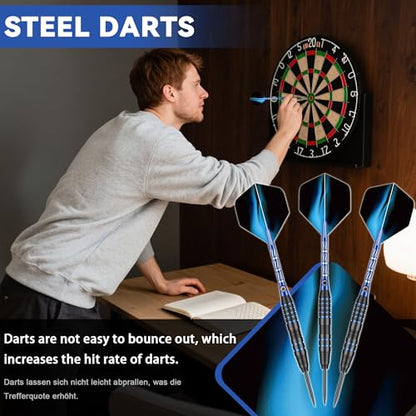24g Steel Tip Darts Set with Carrying Case | Knurled grip barrels, Aluminum shafts with O-rings, Extra flights, Balanced feel, Practice and league play