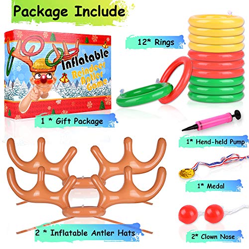 Christmas Games for Family Party, 4 Pack Inflatable Reindeer Antler Ring Toss Game Great Christmas Games for Adults and Kids