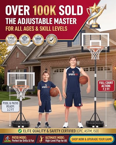 Seray Kids Basketball Hoop Outdoor [Patented 6s Safe-Adjust] 3.2-7.2FT, Indoor/Poolside/Mini Basketball Hoop for Kid/Toddler/Youth/Adult in Backyard/Driveway,Shatterproof Backboard and Enlarged Base - color: White