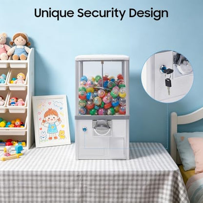 Gumball Machine for Kids, 25-Cent Vending Machines, PS Bouncy Balls Dispenser, 1.77-1.97in Huge Load Capacity Coin Operated Gumball Bank, Hold 200 Capsule Toys for Retail/Game Store (White) - color: White