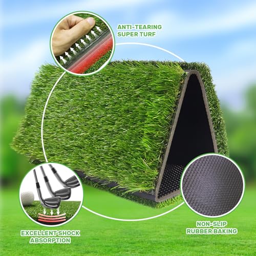 COSPOPTIC Golf Hitting Mat with Swing Path Feedback, Heavy-Duty Rubber Base Anti-Slip Golf Training Mat, Extra Replaceable Surface, Portable Practice Mat for Home Office Garage Yard Indoor Outdoor - style: Tri-Turf mat