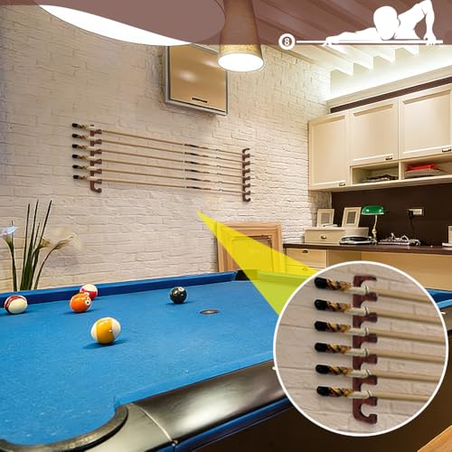 NBEADS 2Pcs 16.97x2.76x0.45inch Wall Mount Pool Stick Holder, Wood Pool Cue Rack Wall-Mounted Billiard Cue Holder Pool Table Accessories Organizer Holds Up to 7 Cues Stick for Billiard, Coconut Brown