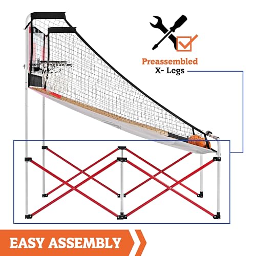Hall of Games EZ Fold Premium Indoor Arcade Basketball Game with Steel Frame and Polycarbonate Backboard, Dual Shot Electronic Scoring with 6 Size 3 Balls Included, Perfect for Basement Game Rooms - style: FAST-Fold (Easy to assemble)