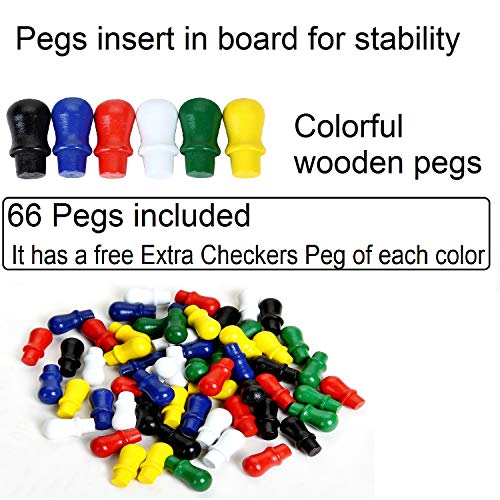 Win SPORTS Chinese Checkers Board - Classic Strategy Game & Fun for The Whole Family, Includes 60 Wooden Pegs in 6 Colors, Made with Natural Wood (11.5 Inch)