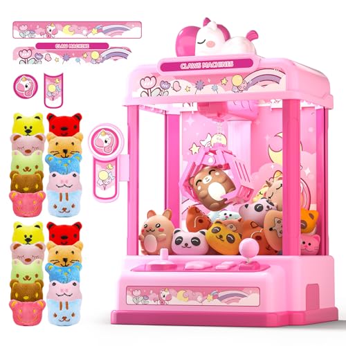 Skirfy Claws Machines for Kids Age 6+, Mini Vending Machines Girls Unicorns Toys with Sound & 20 Mini Plush Toys,Arcades Game Indoor Toy for Home Party Birthday - color: Bright Pink