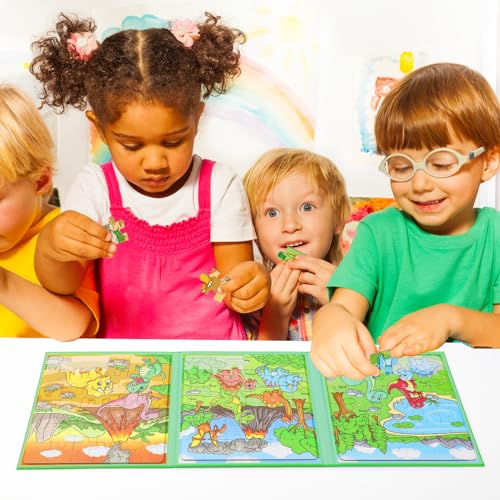 Kasfalci Magnetic Puzzles for Toddlers 3-5,36 Pieces Travel Puzzles Games for Kids,Airplane Car Road Trip Activities,Activity Books,Dino Dinosaur Magnet Toys for 3 4 5 6 Year Old Boys Birthday - color: Green