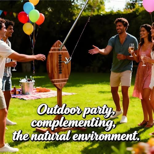 Ring and Hook Toss Game - 13-Inch Bamboo Rugby Ball Design, Rope & Hook Included, Indoor & Outdoor Use, Ideal for Men's Lounge Decoration/Party Entertainment/Family Gathering Toy