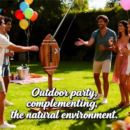 Ring and Hook Toss Game - 13-Inch Bamboo Rugby Ball Design, Rope & Hook Included, Indoor & Outdoor Use, Ideal for Men's Lounge Decoration/Party Entertainment/Family Gathering Toy