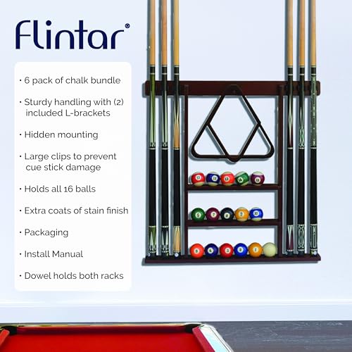 Wall Mount Cue Rack, Billiard Pool Cue Stick holder, Premium Quality Made in TAIWAN, Solid Hardwood, Cue Rack Only - color: Orange-Oak