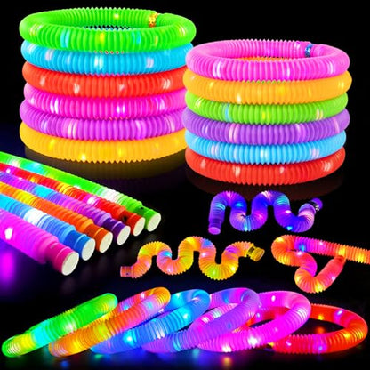 Glow Sticks Camping Essentials for Toddlers 6-96 PCS,Kids Light Up Pop Tube Wand Toys Gifts,4th of July LED Bracelet Necklace Party Accessories,Fun Summer Outdoor Games Activities Gear for Boys Girls