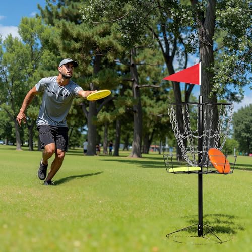 Yaheetech Disc Golf Basket Portable Disc Golf Practice Set 12/24 Chain w/Basket Target and Double Steel Chains for Outdoor - color: Black