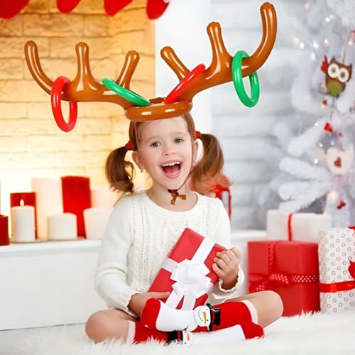 JOYFISCO 2 Set Inflatable Reindeer Ring Toss Game for Christmas Party Favors Supplies Indoor Outdoor Xmas Fun Games for Families