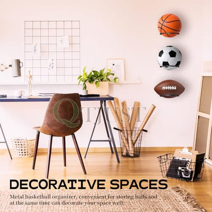Mounted Ball Wall Storage Display Universal Ball Rack Metal Black Rack Holder Space Saver for Basketball Football Volleyball Soccer Storage Display - size: 50 Pack/6in
