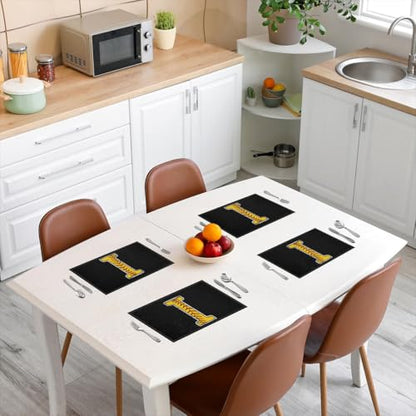 Erosebridal Initial I Letter Placemats 12x18 inch Set of 4 Baseball Sport Place Mats for Dining Table | Monogrammed Table Place Mats Softball Accessories Yellow Black Scratch Proof Placemats - color: Yellow I