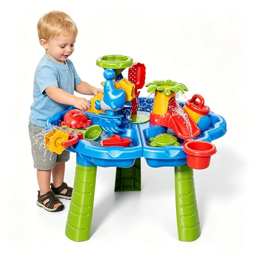 3 in 1 Water Table for Toddlers 1-3 Years, Kids Summer Activity Sensory Play Outdoor Beach Backyard Sand Water Table Toys for Toddlers 18M+, Birthday Gift Toys for Boys Girls - style: 8928