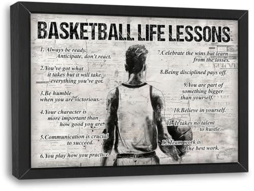 Basketball Wall Art Basketball Life Lessons Framed Wall Decor Sports Motivational Quotes Canvas Pictures Sign Poster Decorations Print Painting Artwork for Man Boy Living Room Bedroom 16x12inch - color: Basketball, size: 12"L x 16"W