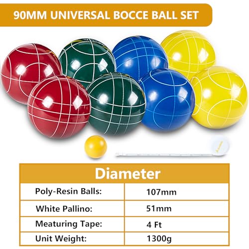 Aivalas Bocce Ball Set, 107mm Outdoor Bocci Game with 8 Resin Balls, Pallino for Backyard Lawn Beach, Outdoor Yard Party Games for Family Kids Teens Beginners (2-8 Players)