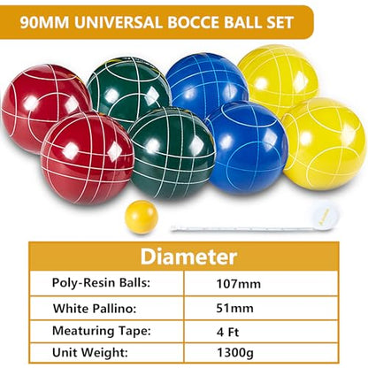 Aivalas Bocce Ball Set, 107mm Outdoor Bocci Game with 8 Resin Balls, Pallino for Backyard Lawn Beach, Outdoor Yard Party Games for Family Kids Teens Beginners (2-8 Players)