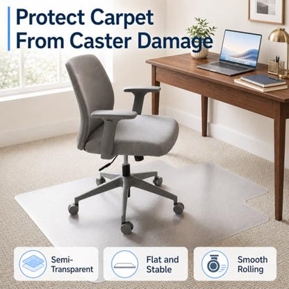 Chair Mat for Carpet- Low Pile (1/4" Thick) Carpet Protector for Office Gaming Computer Desk Chair. Heavy Duty Desk Chair Mat for Carpeted Floors, Semi Transparent (with Lip)