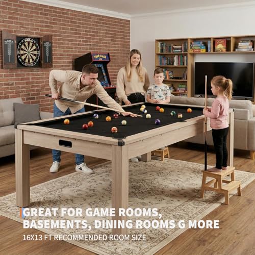 7 ft Pool Table Combo,3 in 1 Pool, Dining, & Table Tennis with Full Accessories,HDF Wood Grain Finish & Chrome Accents - color: Black