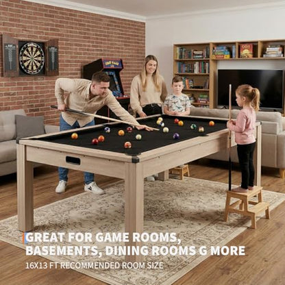 7 ft Pool Table Combo,3 in 1 Pool, Dining, & Table Tennis with Full Accessories,HDF Wood Grain Finish & Chrome Accents - color: Black