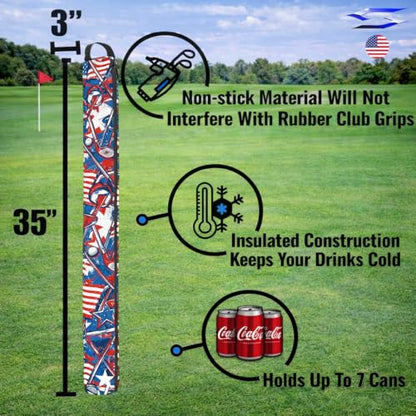 Polar Caddy Insulated Golf Bag Cooler Sleeve – Discreet 7 Can Beverage Chiller Full Length Zipper Adjustable Shoulder Strap Hidden Golf Cooler Bag Fits Most Cart Standard Bags - color: Golf USA