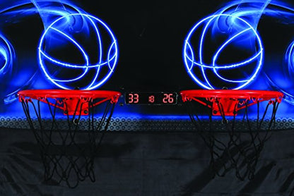 Atomic Jumpball Deluxe Double Electronic Basketball Shootout – 2-Player Arcade Basketball Game with Infrared Scoring, Timer, Steel Frame, 4 Mini Basketballs & Air Pump