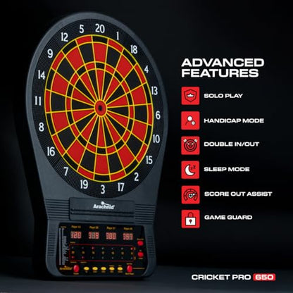 Arachnid Cricket Pro Tournament-Quality Electronic Dartboard up to 40 Games and 315 Variations (Including Popular Cricket Modes) - style: Pro 650
