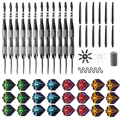 WINSDART Steel Tip Darts 12 Pack Set with Nonslip Iron Barrel Aluminum Dart Shafts and Flights Darts Sharpener an Gift Box - color: Black-Darts-J