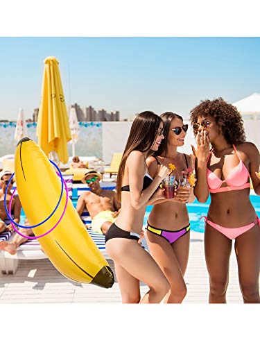 10 Pcs Bachelorette Party Game Banana Ring Toss Game Kit, Include 2 Pieces Banana with 8 Pieces Plastic Toss Rings for Swimming Pool Decorations