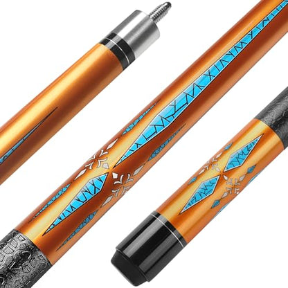 Pool Cue, 58" Pool Cue Sticks for Adults with 13MM Tips Canadian Maple Wood Leather Pattern Grip 18 19 20 21 oz, Professional Billiard Cues Players for Bar House Pool Table Sports 8/9 Ball - style: Gold 18oz