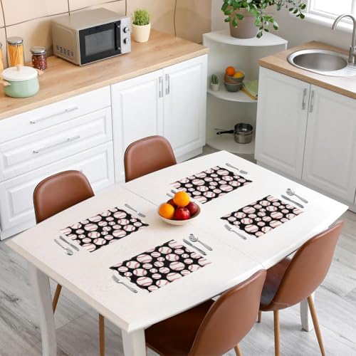 Baseball Table Placemats Set of 4,Boys Sport Baseball Place Mats 12x18 Inch for Kitchen Table,Ball Games Washable Mats Suitable for Restaurant - color: White Red