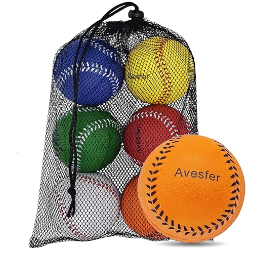 Practice Foam Softballs 11 inch with Mesh Bag Soft Oversize Foam Baseballs Safely Training Batting Hitting Ball and Fielding Indoor Outdoor for Kids Teenager Players Pack 6 - color: Multicolor