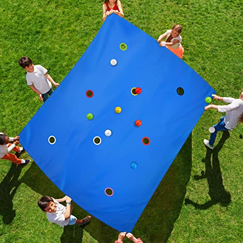 Tradder 2 Set Hole Tarp Team Building 85 x 57 Inches Fun Team Building for Work with 16 Pcs Ball for Teamwork Group Activities(Blue)