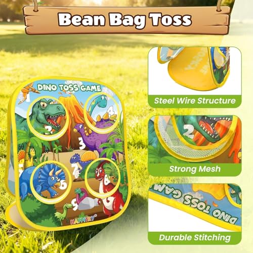 3-in-1 Dinosaur Bean Bag Toss Game for Boy Toddler Ages 3 4 5 Year Old, Cornhole Bags Set for 3-5 Preschool Kids, Outdoor Play Outside Toys in Backyard Lawn, Indoor Family Party Game, Birthday Gifts - style: Dinosaur