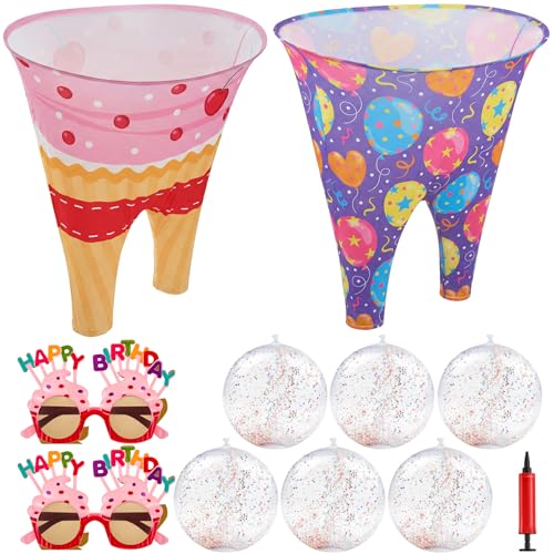 11 Pcs Birthday Granny Pants Set, 2 Giant Inflatable Pants with 1 Pump 6 Bouncy Balls & 2 Birthday Glasses, Outdoor Tossing Party Activity for Adults & Family Gatherings - style: Birthday Style