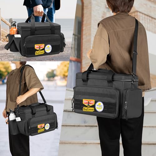 GOBUROS Cornhole Bag Holds Up to 14 Bean Bags, Professional Cornhole Carrying Bag with Detachable Divider, Molle Straps and Multiple Pockets for Essentials, Black