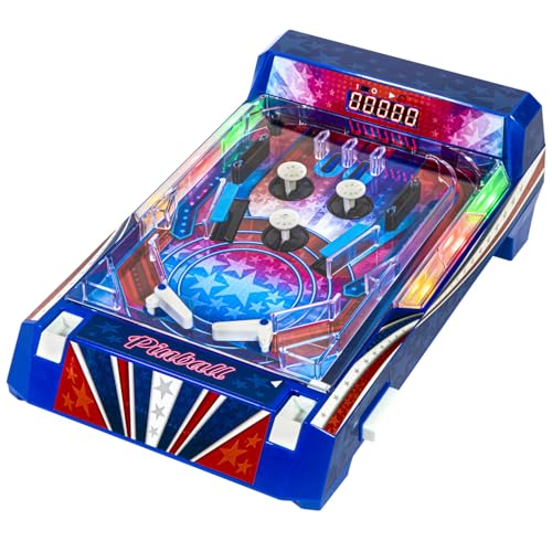 Merchant Ambassador Retro Arcade Electronic: Pinball - Tabletop Game, Vibrating Bumpers, LED Lights, Sound Effects, 1 Player, Ages 6+ - style: Pinball
