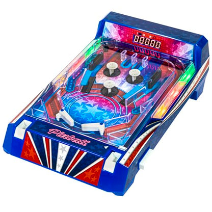 Merchant Ambassador Retro Arcade Electronic: Pinball - Tabletop Game, Vibrating Bumpers, LED Lights, Sound Effects, 1 Player, Ages 6+ - style: Pinball