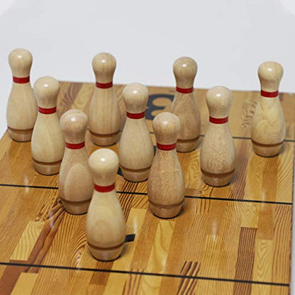 Shuffleboard Bowling Pin Set with 10 Pcs Premium Hardwood Bowling Pins Durabel Triangular Pinsetter Resin Bowling Ball and Carrying Bag, Fun for Shuffleboard Games - color: Nature-Red