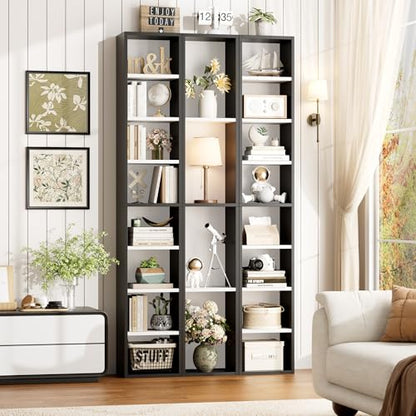 FOTOSOK 8-Tier Media Tower Rack, 11.6 X 9.3 X 71 Inches CD DVD Slim Storage Cabinet with Adjustable Shelves, Tall Narrow Bookcase Display Bookshelf for Home Office, Black/White - color: White/Black