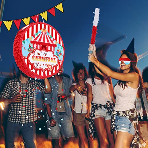 Deekin Large Carnival Piñata Stick with Blindfold Confetti Set Circus Tent Piñata for Birthday Carnival Theme Party Decorations Gaming Holiday Celebration Game Supply - style: Circus Tent