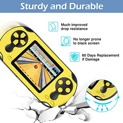 TaddToy 16 Bit Handheld Game for Kids Adults, 3.0'' Large Screen Preloaded 230 HD Classic Retro Video Games with USB Rechargeable Battery & 3 Game Cartridges for Birthday Gift for Kids 4-12 (Yellow) - color: Yellow