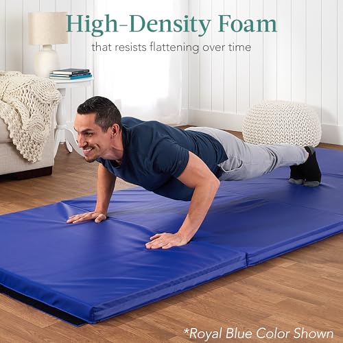Best Choice Products 10ftx4ftx2in Folding Gym Mat 4-Panel Exercise Gymnastics Aerobics Workout Fitness Floor Mats w/Carrying Handles - color: Eclipse