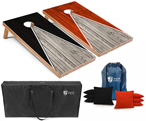 Tailgating Pros Lightweight Pyramid Design Cornhole Board Set w/Bean Bags and Carrying Case - 4'x2' Regulation Cornhole Game - color: Black/Orange