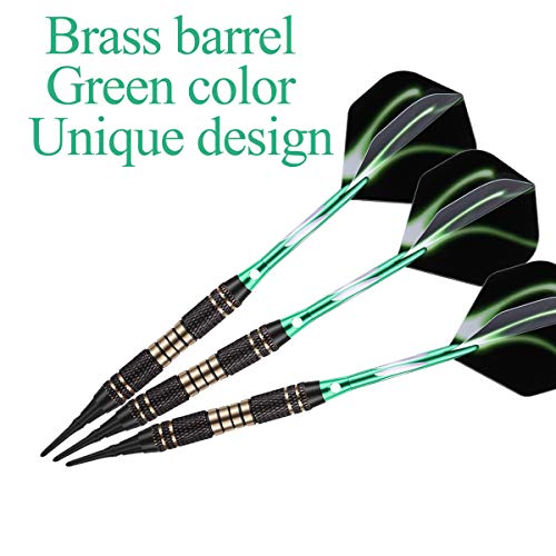 Soft tip Darts Set 18/20 Grams - Professional Darts Plastic Tip with Brass Barrel + Aluminum Shafts + 50 Rubber o-Ring + 6 Flights +50 Soft Tips for Electronic Dartboard - color: 18g-GREEN