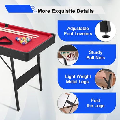 Mini Billiard Table for Kids and Adults, Folding Portable Pool Game Table with Locking Legs and Adjustable Feet, Complete Set with Cues Balls Triangle Chalk Brush for Family Game Room - color: B